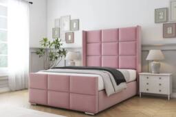 "Sloomy Beaumont Plush Bed Frame With 50"" Upholstered Wingback Headboard in Pink - Size: Super King" - thumbnail 2