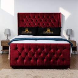 UK Bed Furniture Balamore Wingback Divan Bed with 54Inch Headboard & 2 Drawers Foot End in Maroon - Size: King - thumbnail 2