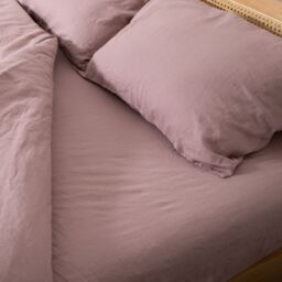 Native Natural Blush Pink Double 100% Linen Fitted Sheet (140x190cm) in Rose - Size: Double Fitted - thumbnail 1