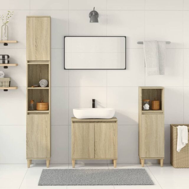 Berkfield Home 3 Piece Bathroom Furniture Set Sonoma Oak Engineered Wood in Brown - image 1