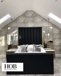 "HOB Furniture Janie Linear Design TV Bed with Mirrored Headboard (72""H) in Black - Size: Double" - thumbnail 1