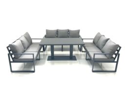 Fimous 9 Seater Garden Sofa Set Aluminium Furniture Rising Dining Tabe Set Dark Grey - thumbnail 2