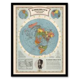 "Artery8 American School Of The Air World Map Polar Projection Radio Framed Art in Blue - Size: W12"" x H16""" - thumbnail 1