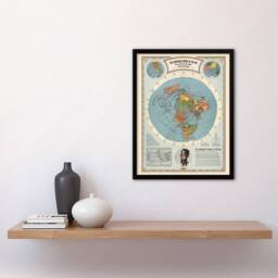 "Artery8 American School Of The Air World Map Polar Projection Radio Framed Art in Blue - Size: W12"" x H16""" - thumbnail 2