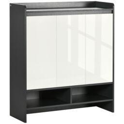 HOMCOM Storage Cabinet with High Gloss White Doors for 19 Pairs of Shoes in Grey - thumbnail 2