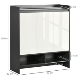 HOMCOM Storage Cabinet with High Gloss White Doors for 19 Pairs of Shoes in Grey - thumbnail 3