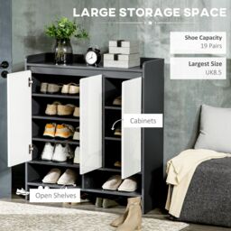 HOMCOM Storage Cabinet with High Gloss White Doors for 19 Pairs of Shoes in Grey - thumbnail 4