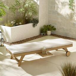 FurnitureboxUK Hamburg Wood Garden Sun Lounger With Sliding Side Table in Natural - thumbnail 3