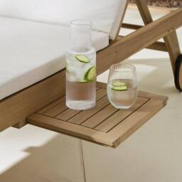 FurnitureboxUK Hamburg Wood Garden Sun Lounger With Sliding Side Table in Natural - thumbnail 6