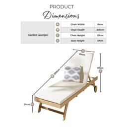 FurnitureboxUK Hamburg Wood Garden Sun Lounger With Sliding Side Table in Natural - thumbnail 8