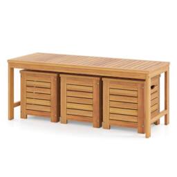 Costway 4PCS Outdoor Bench &Storage Box Set Acacia Wood Patio Bench&Deck Boxes in Natural - thumbnail 5