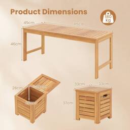Costway 4PCS Outdoor Bench &Storage Box Set Acacia Wood Patio Bench&Deck Boxes in Natural - thumbnail 9