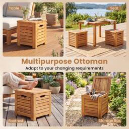 Costway 4PCS Outdoor Bench &Storage Box Set Acacia Wood Patio Bench&Deck Boxes in Natural - thumbnail 4