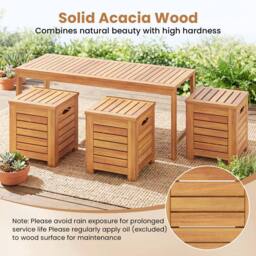 Costway 4PCS Outdoor Bench &Storage Box Set Acacia Wood Patio Bench&Deck Boxes in Natural - thumbnail 6