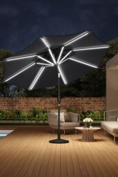 Living and Home Large Solar Powered LED Patio Umbrella for Outdoor Garden Patio with Base in Dark Grey - thumbnail 2