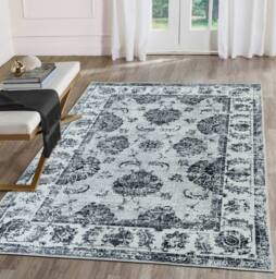 The Rug Shop UK Grey Bordered Floral 7mm Thick Stain-Resistant Traditional Rug - Size: 120 cm x 160 cm - thumbnail 1