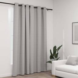 Berkfield Home Linen-Look Blackout Curtains with Grommets Grey 290x245cm - Size: 290x245 cm - thumbnail 2