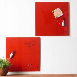 CARME HOME Wall Mount Glass Memo Board 2-Piece Set in Red - Size: W50 cm x H50 cm