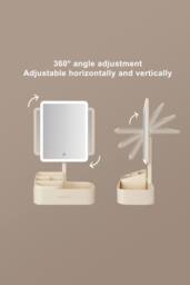 "Fascinate 12"" 360° Rotatable Lighted Makeup Mirror w/ Storage, USB Rechargeable in Cream - Size: 24 cm" - thumbnail 8