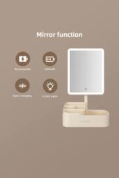 "Fascinate 12"" 360° Rotatable Lighted Makeup Mirror w/ Storage, USB Rechargeable in Cream - Size: 24 cm" - thumbnail 4
