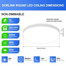 COMELY Extra-Flat LED Ceiling Lights, 30 cm, White, 6500 K, 32W, IP44 in White - thumbnail 6