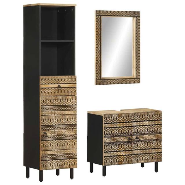 Berkfield Home 3 Piece Bathroom Furniture Set Solid Wood Mango in Brown - image 1