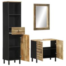 Berkfield Home 3 Piece Bathroom Furniture Set Solid Wood Mango in Brown - thumbnail 2