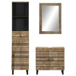 Berkfield Home 3 Piece Bathroom Furniture Set Solid Wood Mango in Brown - thumbnail 3