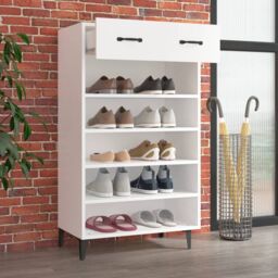 Berkfield Home Shoe Cabinet White 60x35x105 cm Engineered Wood - Size: 60 x 35 x 105 cm - thumbnail 3