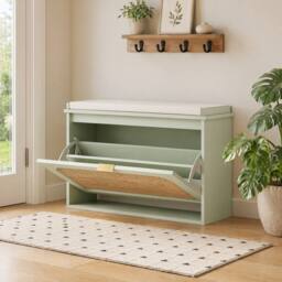 STILVORA Shoe Bench with Flip Drawer & Padded Seat in Green - thumbnail 1