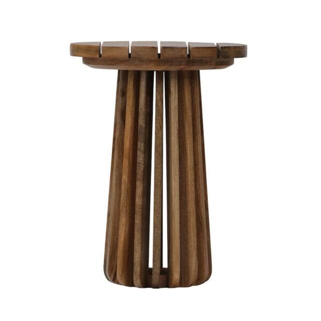 Jaipur Furniture Ltd Slatted Round Side Table - Mango Wood - L37 x W37 x H51 cm - Mango Light Finish in Brown - image 1