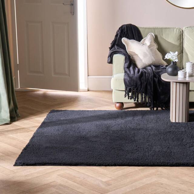OHS Fluffy Teddy Rug Soft Floor Carpet Non Slip Area Mat in Black - Size: 160 cm x 230 cm - image 1