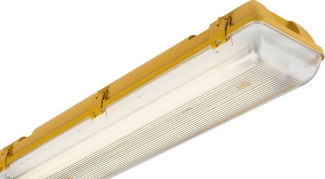 Netlighting 5ft Twin HF NonCorrosive Fluorescent Fitting with Emergency 110V IP65 2x58W in Yellow - image 1