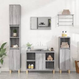 Berkfield Home Durable 3 Piece Bathroom Furniture Set Grey Sonoma Engineered Wood - thumbnail 2