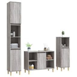 Berkfield Home Durable 3 Piece Bathroom Furniture Set Grey Sonoma Engineered Wood - thumbnail 1