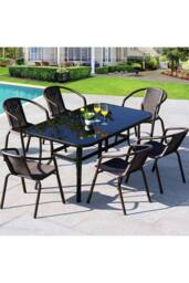 Living and Home PE Rattan Stacking Garden Chairs Set of 6 in Brown - thumbnail 1