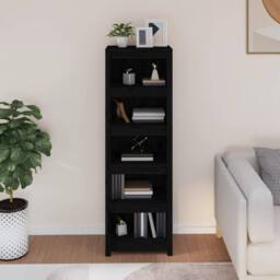 Berkfield Home Book Cabinet Black 50x35x154 cm Solid Wood Pine - Size: 50 x 35 x 154 cm - thumbnail 3