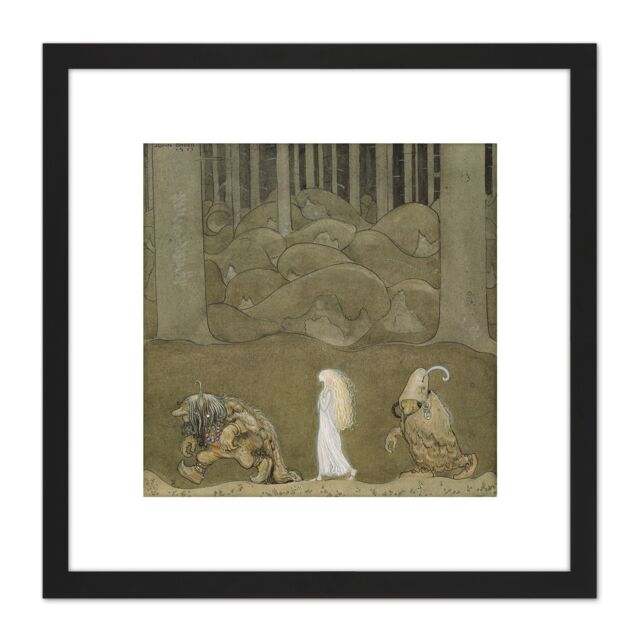 Artery8 John Bauer Princess Trolls Book Illustration 8X8 Inch Square Wooden Framed Wall Art Print Picture with Mount in Black - image 1