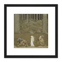 Artery8 John Bauer Princess Trolls Book Illustration 8X8 Inch Square Wooden Framed Wall Art Print Picture with Mount in Black - thumbnail 1