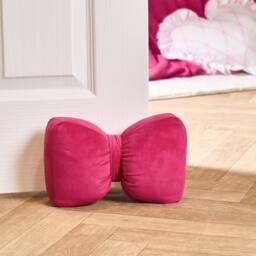 OHS Bow Shaped Weighted Matte Velvet Decorative Doorstop in Bright Pink