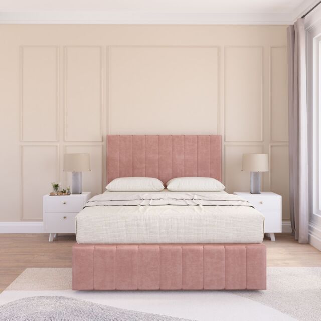 Sloomy California Divan Bed Set With No drawers & Matching Footboard - Plush Velvet in Pink - Size: Super King - image 1