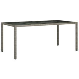 Berkfield Home Garden Table Grey 190x90x75 cm Tempered Glass & Poly Rattan - Size: 190 x 90 x 75 cm - thumbnail 2