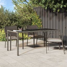 Berkfield Home Garden Table Grey 190x90x75 cm Tempered Glass & Poly Rattan - Size: 190 x 90 x 75 cm
