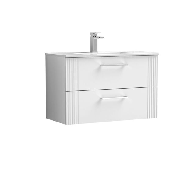 Balterley Wall Hung 2 Drawers Vanity Unit - Minimalist Basin 800mm, Satin White - image 1