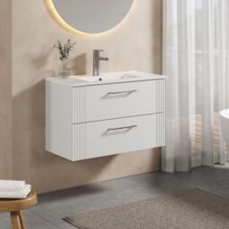 Balterley Wall Hung 2 Drawers Vanity Unit - Minimalist Basin 800mm, Satin White - thumbnail 4