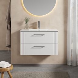 Balterley Wall Hung 2 Drawers Vanity Unit - Minimalist Basin 800mm, Satin White - thumbnail 2