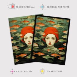 "Wee Blue Coo Wall Art Print Gone Fishing Goldfish Red Green Bathroom Living Room - Size: W24"" x H32""" - thumbnail 2