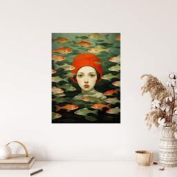 "Wee Blue Coo Wall Art Print Gone Fishing Goldfish Red Green Bathroom Living Room - Size: W24"" x H32""" - thumbnail 4