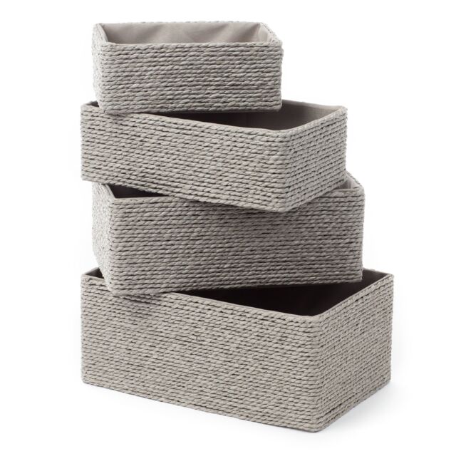LIVIVO Paper Rope Woven Baskets Set of 4 Grey Stackable Storage Organiser Bins for Home Office Bathroom - image 1