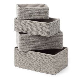 LIVIVO Paper Rope Woven Baskets Set of 4 Grey Stackable Storage Organiser Bins for Home Office Bathroom
